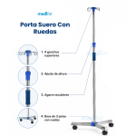 Portasuero con ruedas ajustable de acero inoxidable – 4 ganchos - Imagen 2