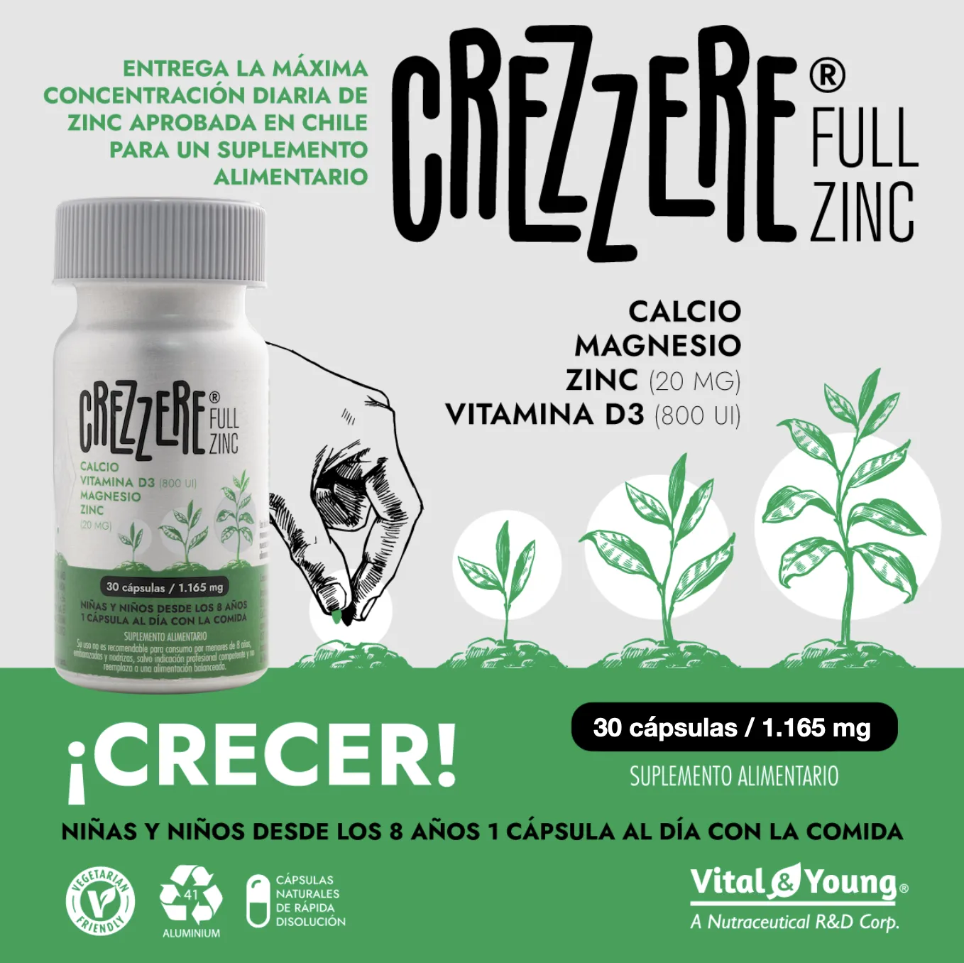 Suplemento Zinc para niños Crezzere