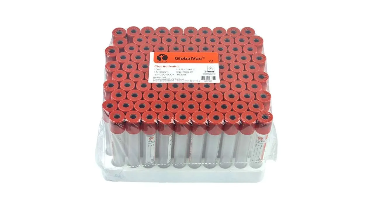 Tubo Tapa Roja GlobalVac®( Clot Activator ) 9ml 100 Tubos - Imagen 4