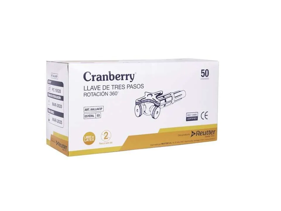 Llave de Tres Pasos Cranberry® Estéril Rotación 360° - Imagen 4