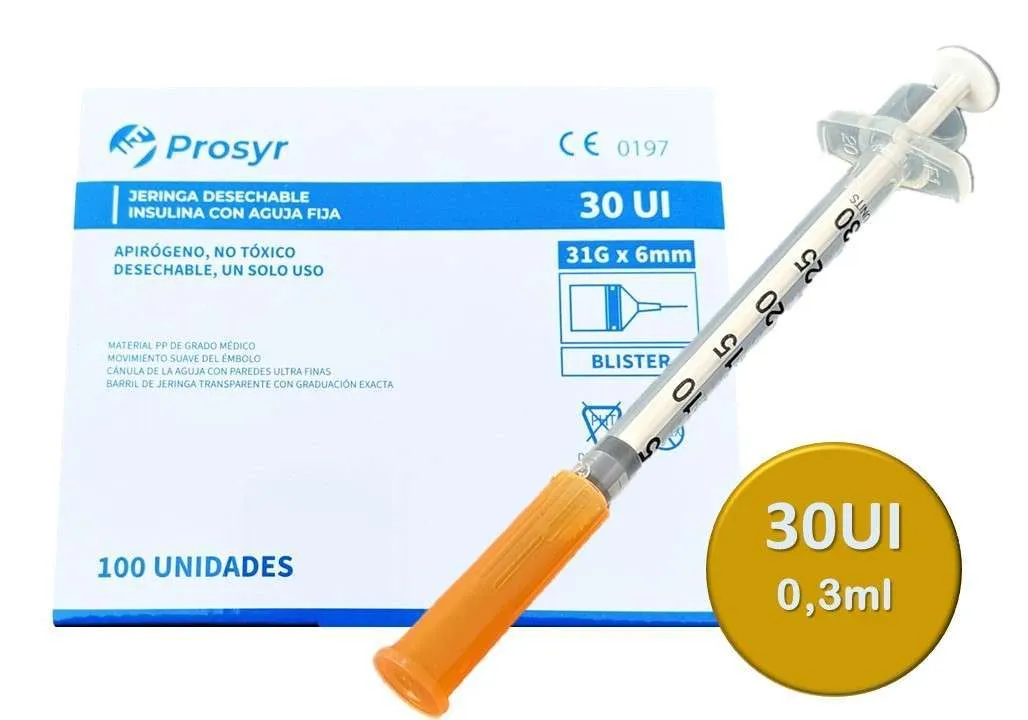Jeringa de Insulina Prosyr 0.3ml 30ui (31g 6mm-1/4) 100 Und. - Imagen 2