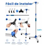 Portasuero con ruedas ajustable de acero inoxidable – 4 ganchos - Imagen 3