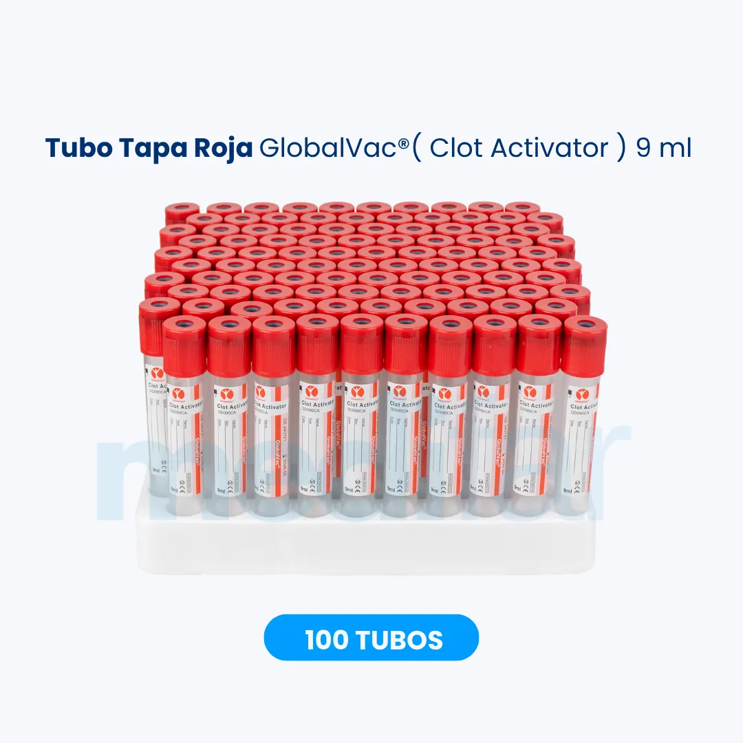 Tubo Tapa Roja GlobalVac®( Clot Activator ) 9ml 100 Tubos - Imagen 1